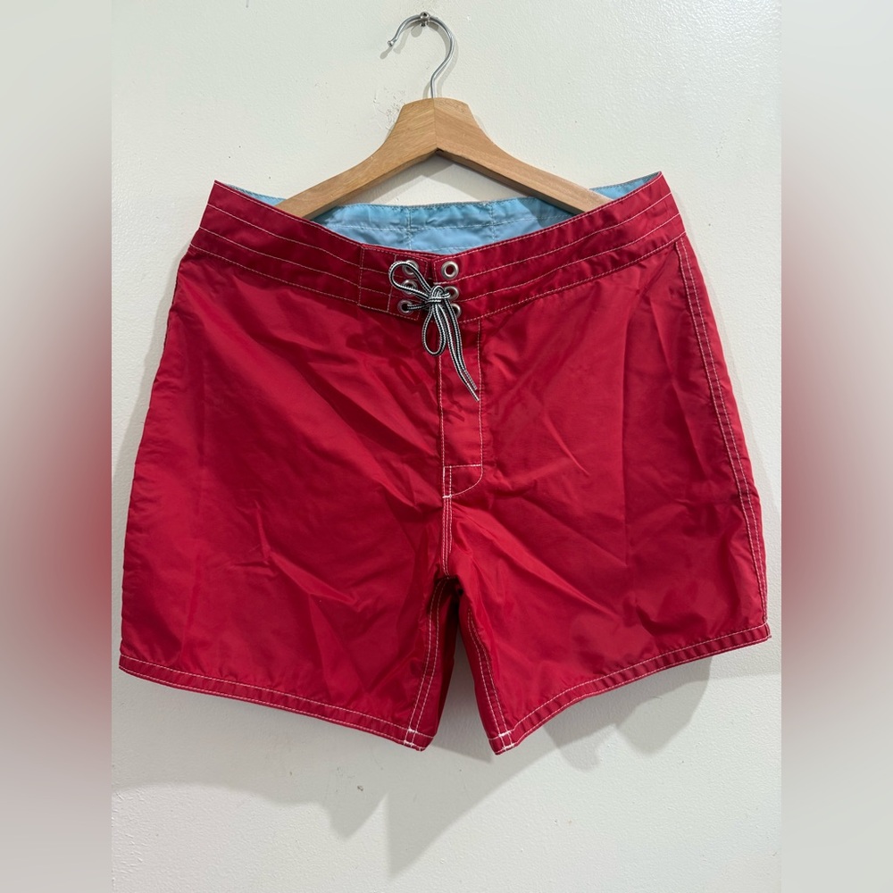 Birdwell Red Men's Board Shorts with Light Blue Liner